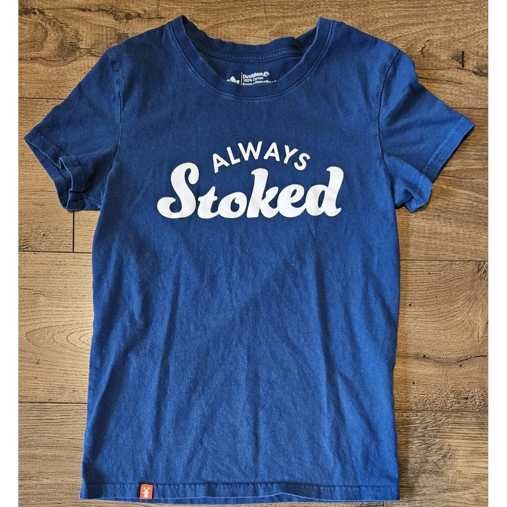 DUTCH BROS Coffee Always Stoked Shirt Adult Size Small Dark Blue
